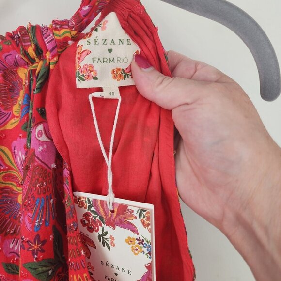 NWT Sezane X Farm Rio Gabriela Halter Neck Dress Macaw Flowers Size 8 - Picture 16 of 17